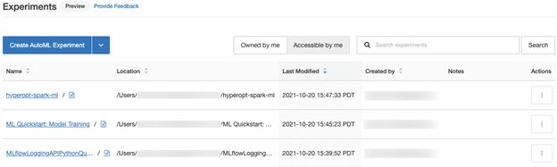 Databricks Machine Learning - Create AutoML Experiments Button